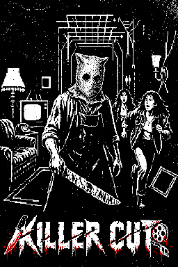 Killer Cut title art: a masked killer with a machete stalks two terrified women through a dark house.